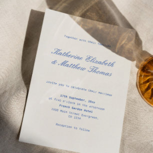 Simple Ivory and Navy Blue Wedding Invitation