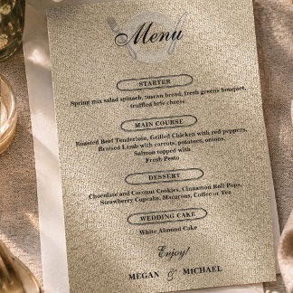 Simple Ivory Beige Wedding Reception Dining Course Menu