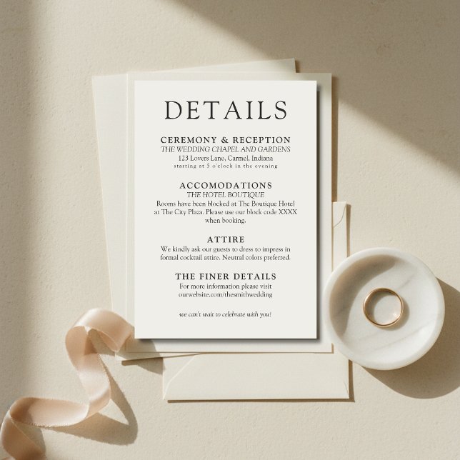 Simple Ivory Classic Wedding Details Enclosure Card (Simple Ivory Classic Wedding Details Enclosure Card)