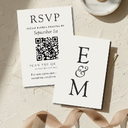 Simple Ivory Classic Wedding QR Code RSVP Card