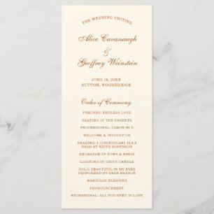 Simple Ivory Copper Elegant Wedding Program