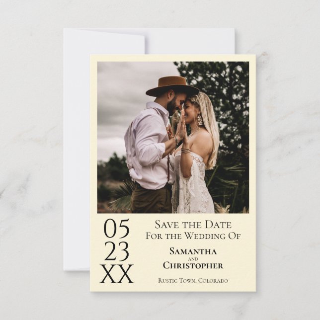 Simple Ivory Cream Modern Minimal Photo Wedding Save The Date (Front)