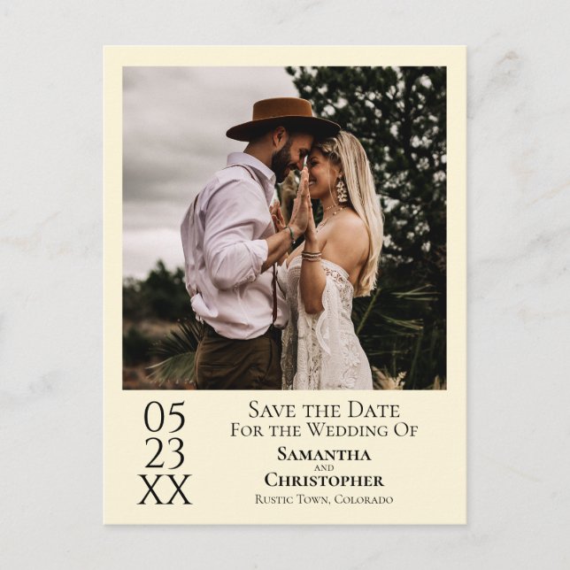 Simple Ivory Cream Wedding Save the Date Photo Postcard (Front)