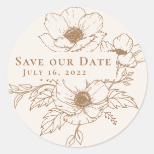 Simple Ivory Gold Anemone Art Floral Save our Date Classic Round Sticker