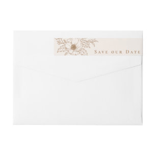 Simple Ivory Gold Anemone Art Floral Save the Date Wrap Around Label