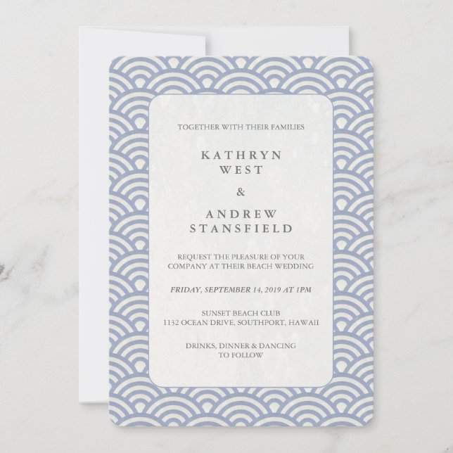Simple Japanese Seigaiha Wave Pattern Wedding Invitation (Front)