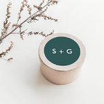 Simple Jasper Green Wedding Monogram Classic Round Sticker<br><div class="desc">Simple and striking wedding monogram stickers add an elegant finish to your wedding invitation envelopes. Solid jasper green design features your initials in white against a chic jewel toned background that's a cross between hunter green and dark teal. Designed to coordinate with our Sanibel wedding collection.</div>
