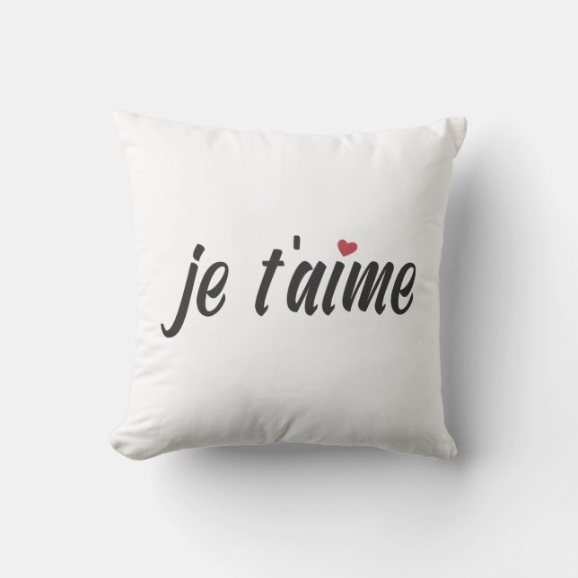 Simple Je T'aime I Love You Valentine Throw Pillow (Front)