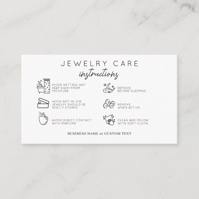 Simple Jewellery Care Instructions Earring Busines Enclosure Card (Front)