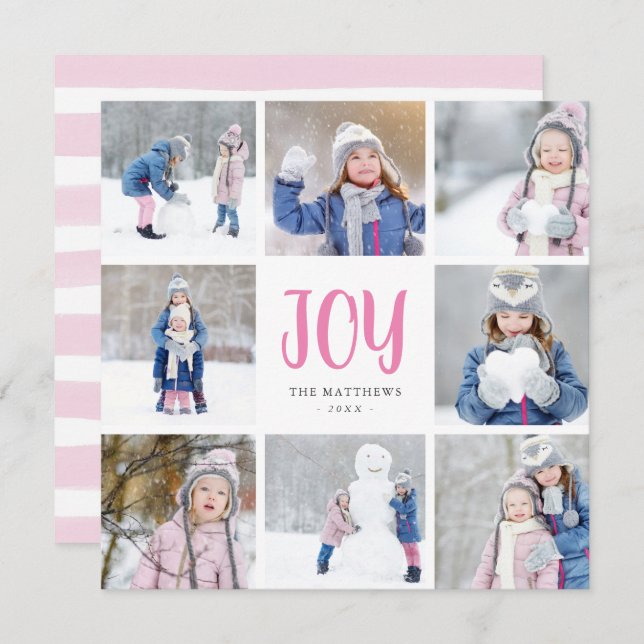 Simple Joy | 8 Square Photo Collage Flat Holiday Card (Front/Back)