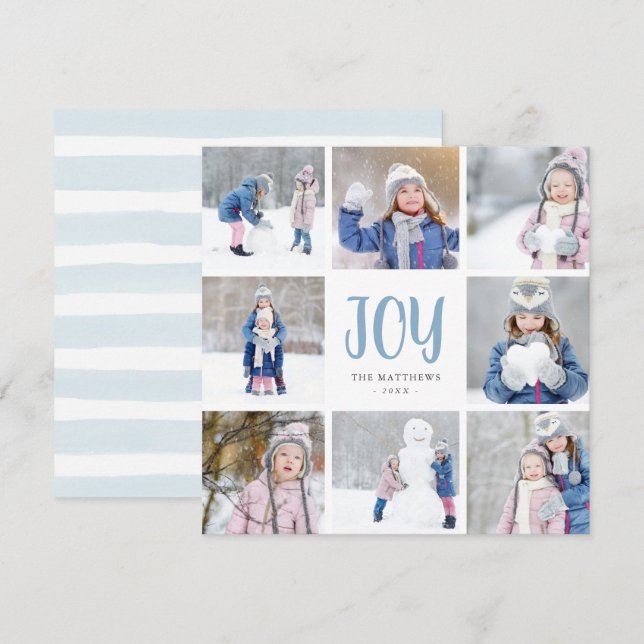 Simple Joy | 8 Square Photo Collage Flat Holiday Card (Front/Back)