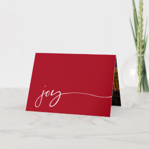 Simple Joy Photo Red and White Script Christmas Holiday Card