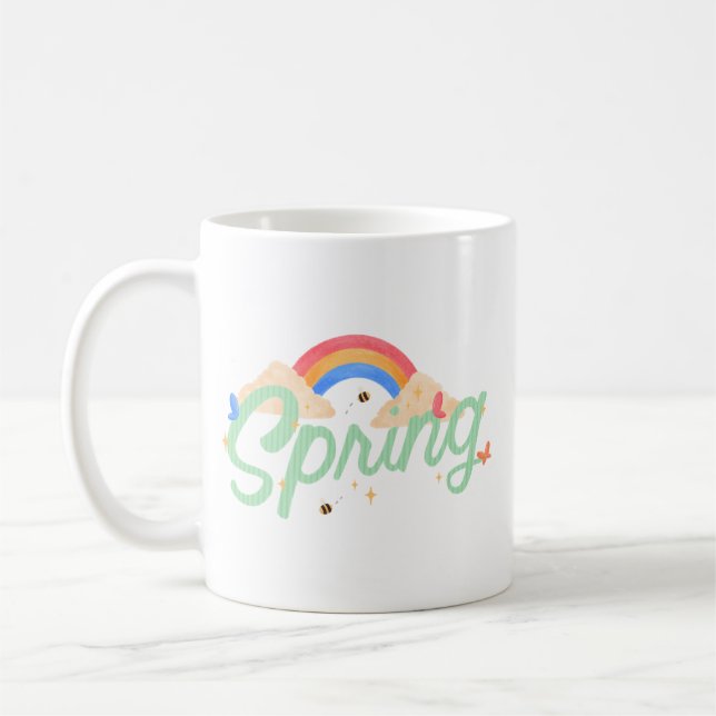 Simple Joy Springtime Cheerful White Soft Pastel Coffee Mug (Left)