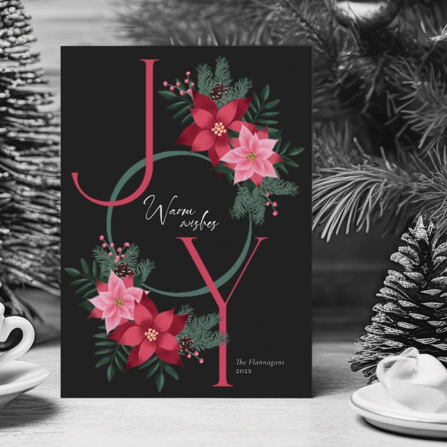Simple Joy Warm Wishes Rose Black Holiday Card (Creator Uploaded)