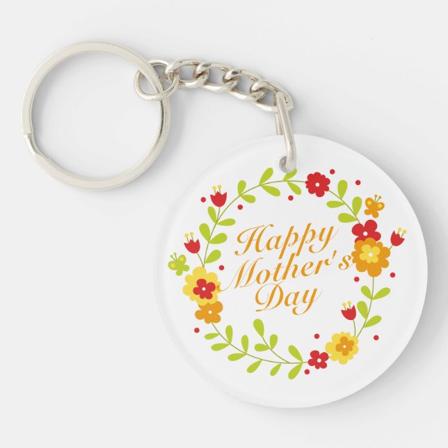 Simple Joyeuse Fête des Mères Floral Porte - clé d (Devant)