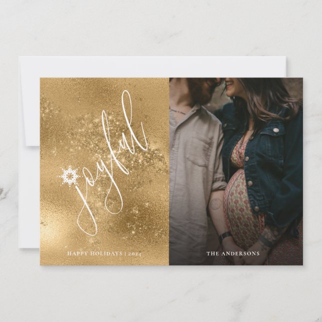 Simple Joyful Handwritten Script Photo Holiday Car Card (Front)