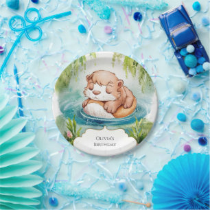 Simple Joyful Otter Birthday Paper Plate