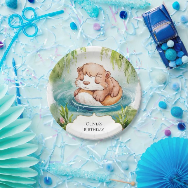 Simple Joyful Otter Birthday Paper Plate (Party)