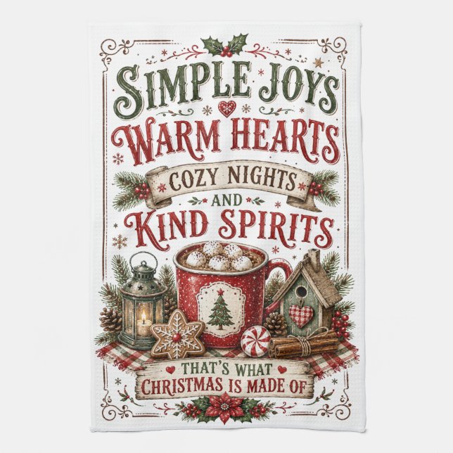 Simple Joys Warm Hearts Kitchen Towel (Vertical)