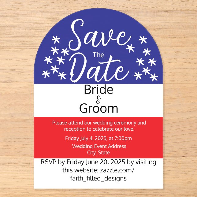 Simple July 4th Patriotic Country Wedding Acrylic Invitations (Front)