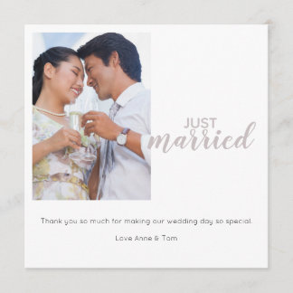 Simple Just Married Thank You Card With Picture