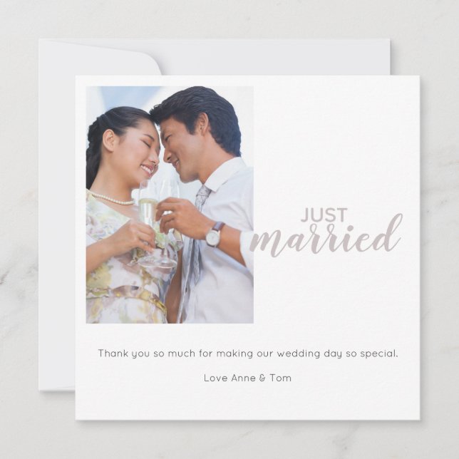 Simple Just Married Thank You Card With Picture (Front)