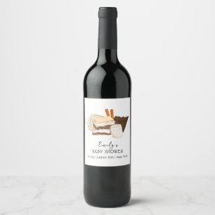Simple Kawaii S'more Love & Fun Baby Shower Wine Label