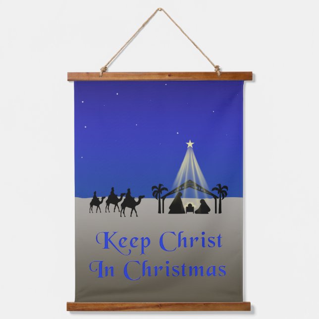 Simple Keep Christ In Christmas Nativity Scene Hanging Tapestry (Front)