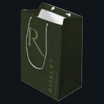 Simple Khaki Green Monogram Personalized Groomsmen Medium Gift Bag<br><div class="desc">This khaki green personalized groomsmen gift bag features personalized groomsman's name,  and calligraphy monogram. Change background and fonts colours easily if you like.</div>