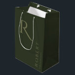 Simple Khaki Green Monogram Personalized Groomsmen Medium Gift Bag<br><div class="desc">This khaki green personalized groomsmen gift bag features personalized groomsman's name,  and calligraphy monogram. Change background and fonts colours easily if you like.</div>