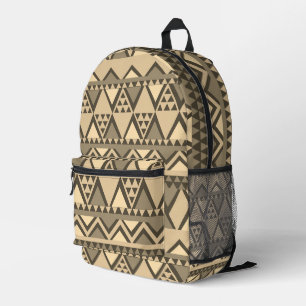 Simple Khaki tan and brown tribal Art Pattern Printed Backpack