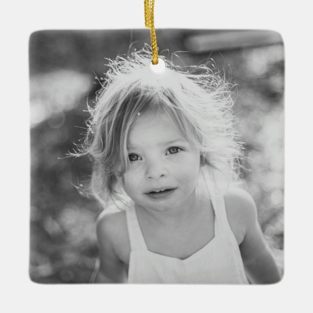 Simple Kids Photo Keepsake Black and White Ceramic Ornament (Front)