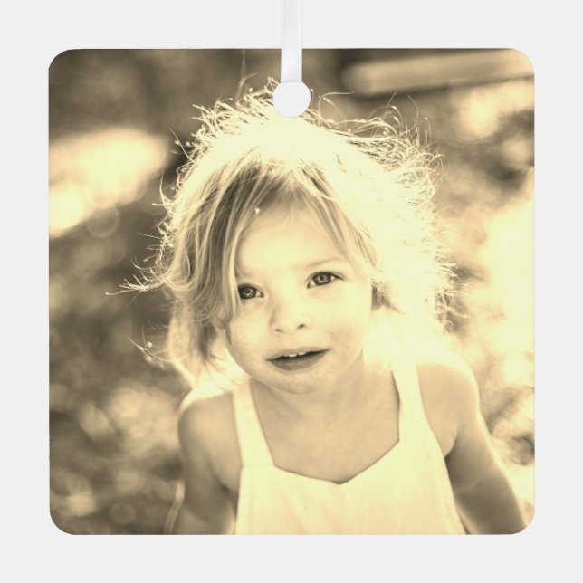 Simple Kids Photo Keepsake Golden Metal Ornament (Front)