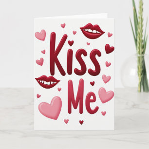 Simple Kiss Me Lips Hearts Card