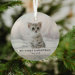 Simple Kitten 'My First Christmas' Photo Keepsake  Glass Ornament<br><div class="desc">Create a pet's first christmas ornament with this simple modern template. Design features a photo of your puppy or kitten,  a white overlay banner with the text 'MY FIRST CHRISTMAS' and the pet's name.</div>