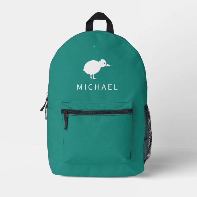 Simple Kiwi Bird Silhouette Monogram Custom Printed Backpack (Front)