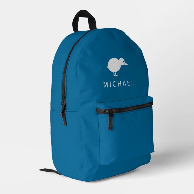 Simple Kiwi Bird Silhouette Monogram Personalized Printed Backpack (Back Corner Left)
