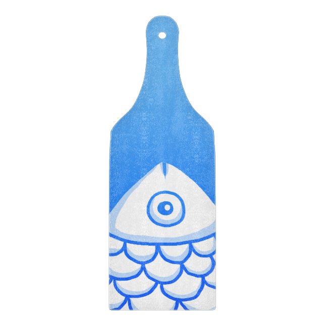 Simple Koi Carp Fish Blue White Abstract Cutting Board (Front)