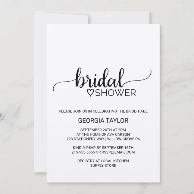 Simple Kraft Calligraphy Bridal Shower Invitation (Front)