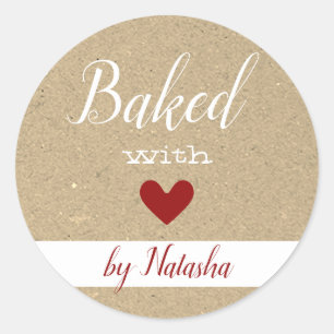 Simple Kraft Paper Background Baked Love Heart Classic Round Sticker