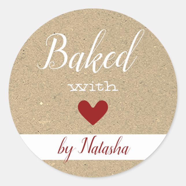 Simple Kraft Paper Background Baked Love Heart Classic Round Sticker (Front)