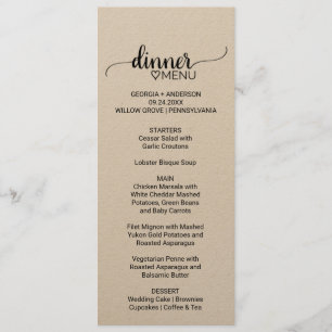 Simple Kraft Paper Calligraphy Wedding Dinner Menu