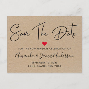 Simple Kraft Vow Renewal Save The Date Postcard