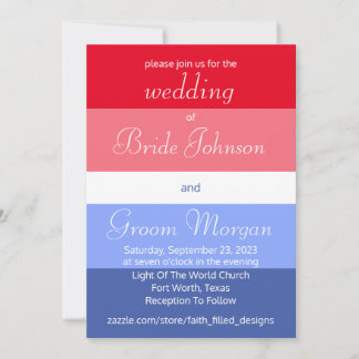 Simple Labour Day Red, White, & Blue Ombré Wedding Invitation