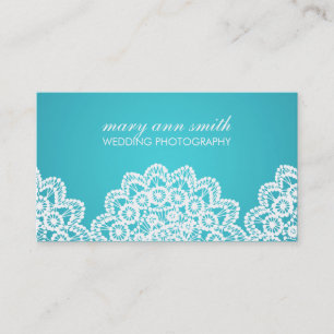 Simple Lace Wedding Photography Blue Business Card