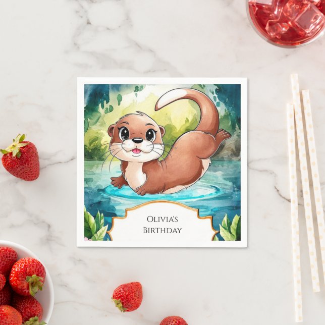 Simple Lake Otter Birthday Napkin (Insitu)