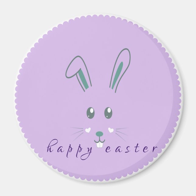 Simple lapin mauve Aimant rond de Pâques classique (Devant)