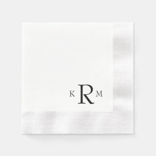 Simple Large Black Corner Monogram Coined Napkin