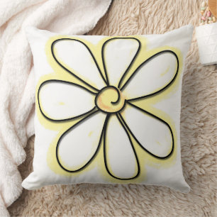 Simple Large White and Yellow Graphic Daisy Flower Throw Pillow