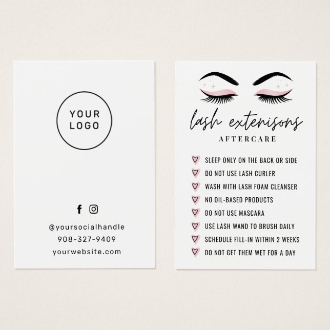 Simple  Lash Aftercare Eyelash Extensions Card (Front & Back)